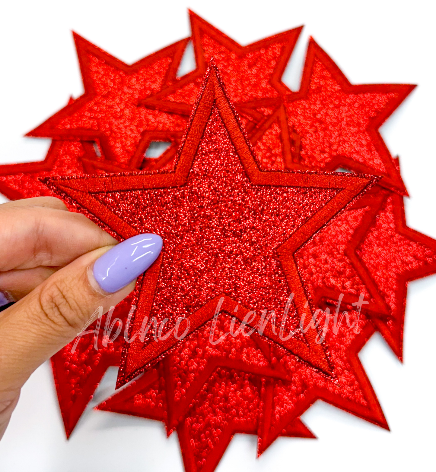 3” Red glitter star embroidery patch iron on 