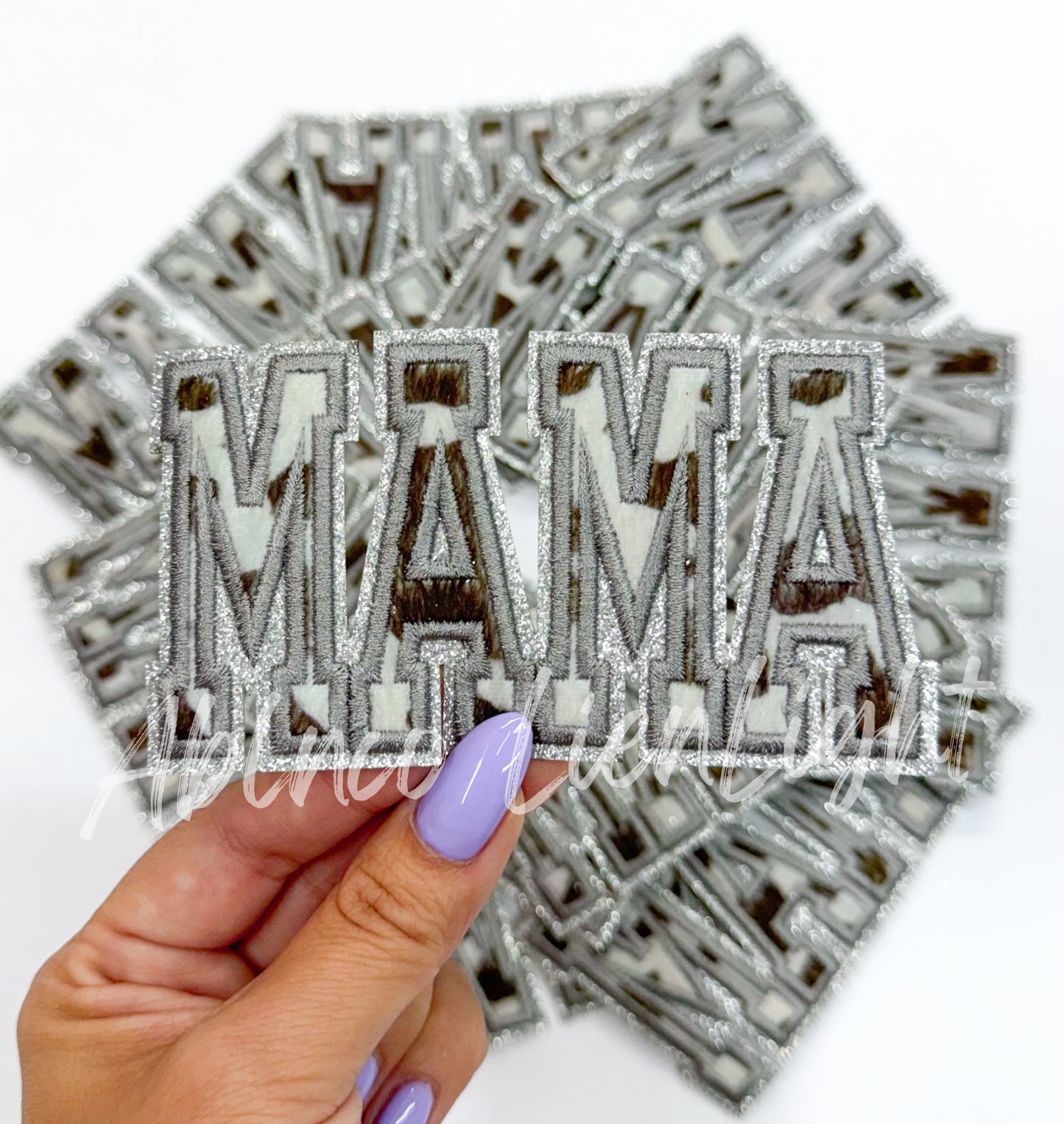 MAMA white cow print glitter patch trucker hat patch iron on