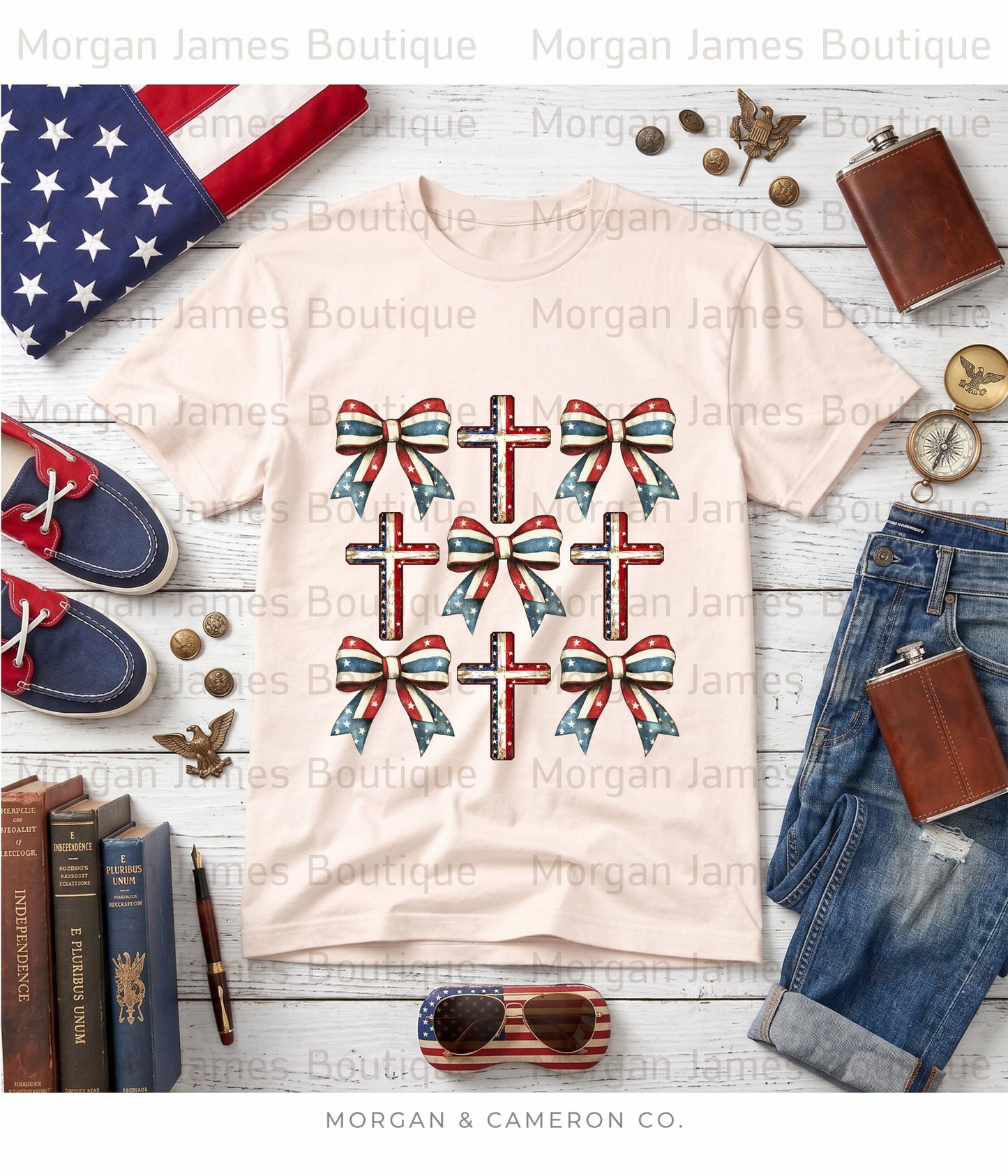 Patriotic Bows & Crosses Graphic Tee