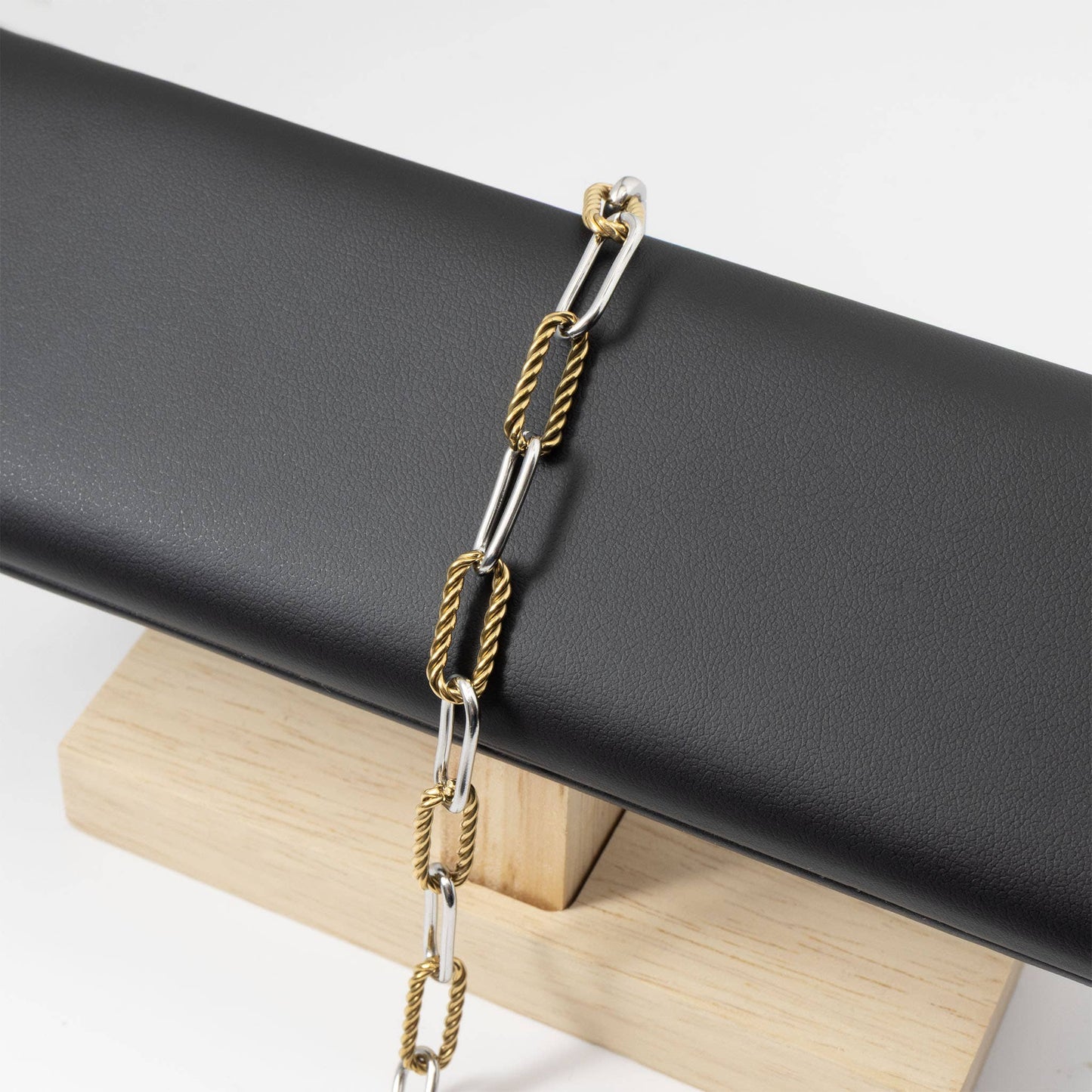 18K Gold Stainless Steel Mixed Metal Twist Chain Bracelet