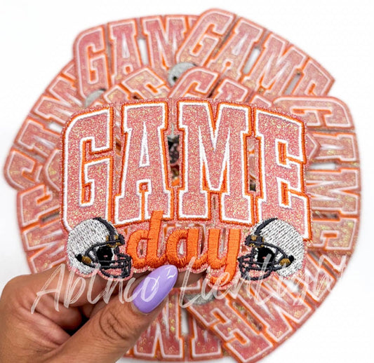 Orange game day football helmet patch iron on 