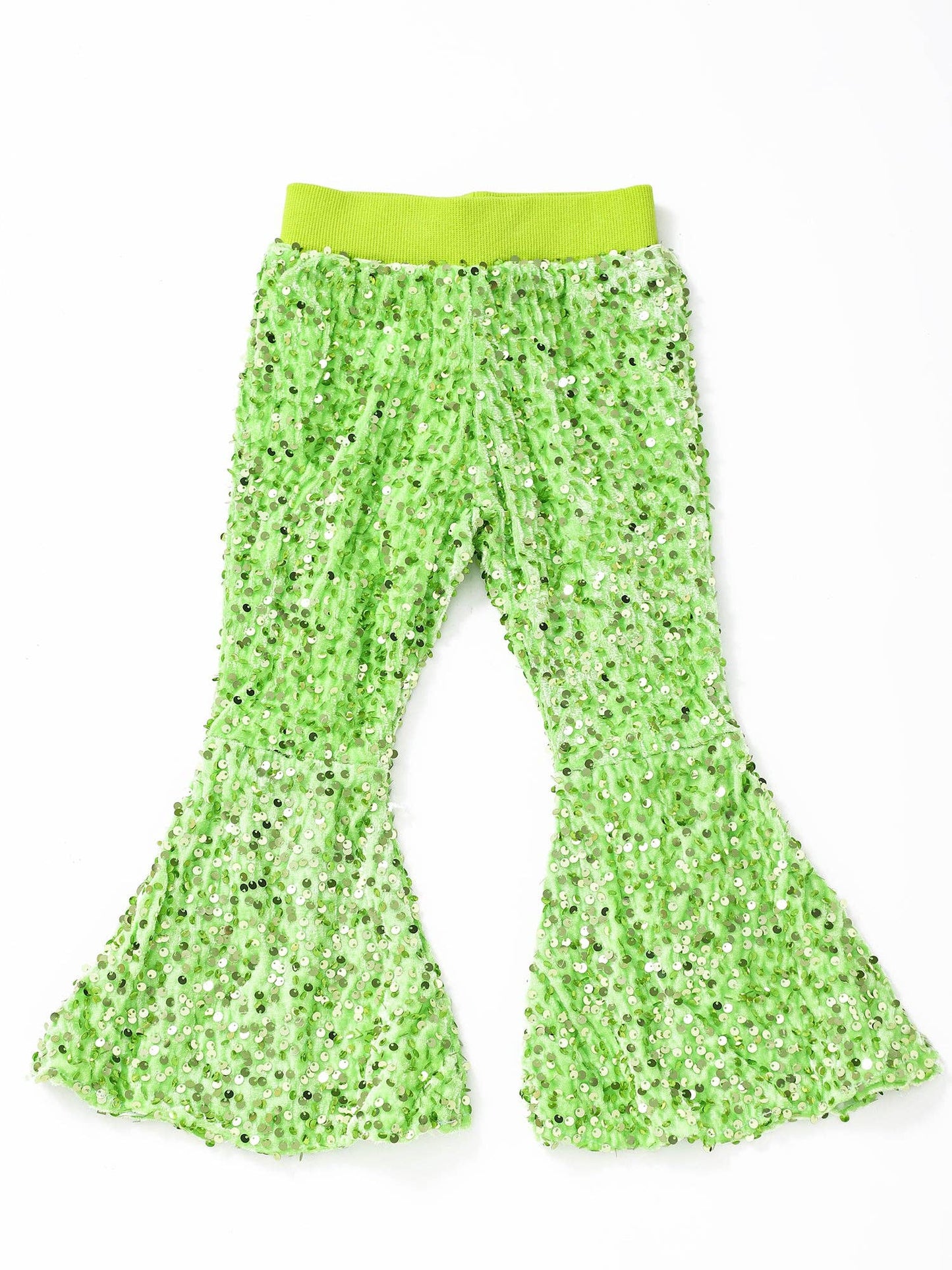 Girls Lime Green Sequin Christmas Bell Bottoms