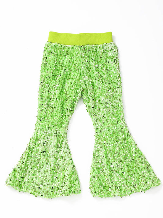 Girls Lime Green Sequin Christmas Bell Bottoms