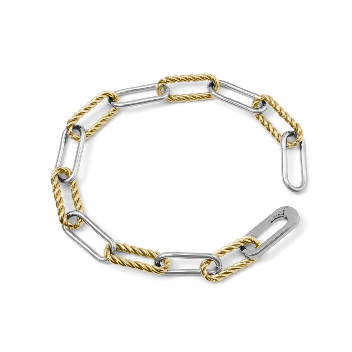 18K Gold Stainless Steel Mixed Metal Twist Chain Bracelet