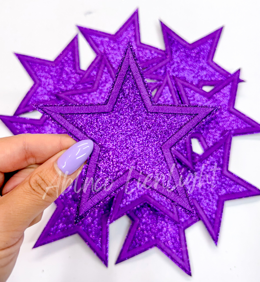 3” Purple glitter star embroidery patch iron on 