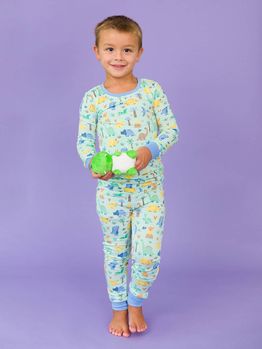 Boys Dino-mite Dude Dinosaur Bamboo Viscose Long Sleeve Pajama Set