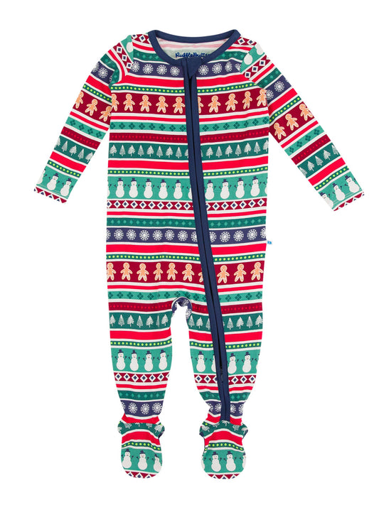 Baby Boys Fair Isle Friends Bamboo Viscose Footed One Piece Pajama