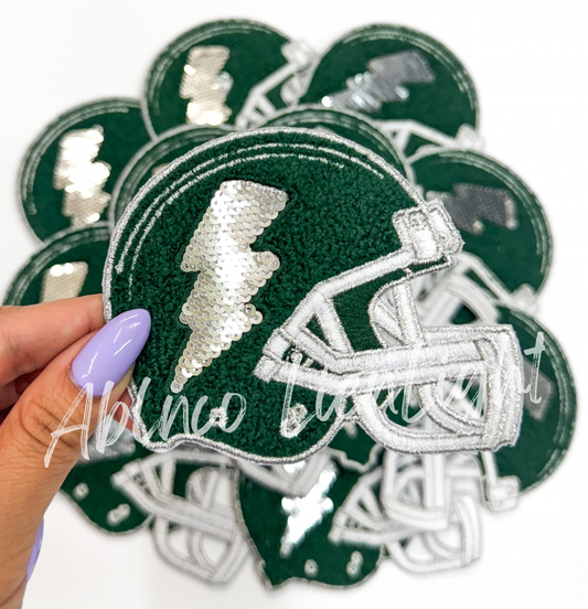 Dark green football helmet sequins embroidery patch iron on