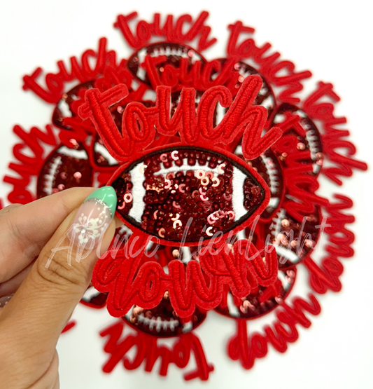 Red touchdown football sequins embroidery patch iron on