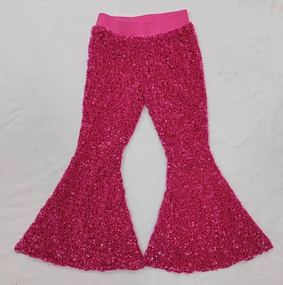 Baby Girls Hot Pink Party Birthday Sequin Bell Bottom Pants