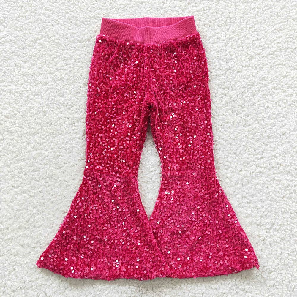 Baby Girls Hot Pink Party Birthday Sequin Bell Bottom Pants