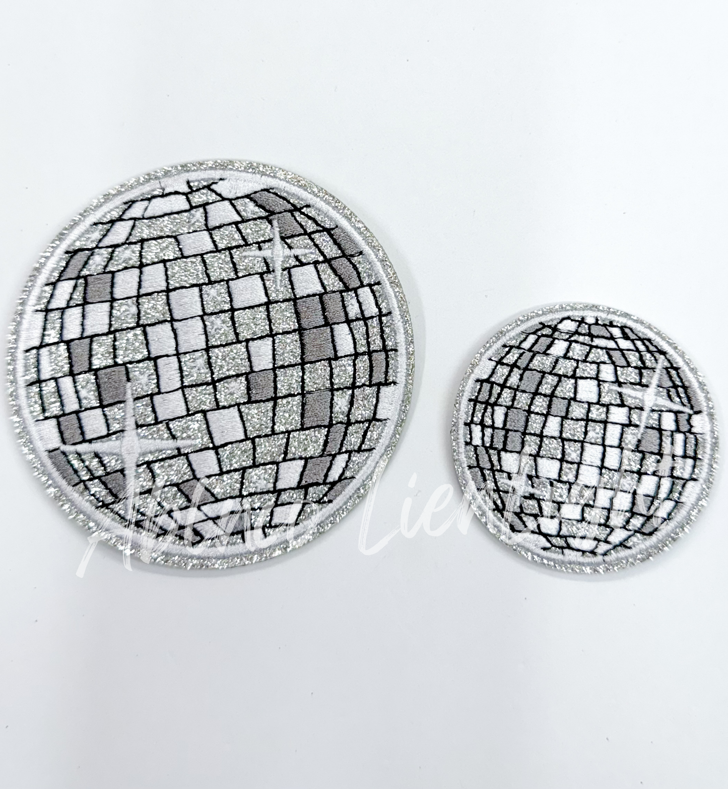 2” Silver glitter disco ball embroidery patch iron on