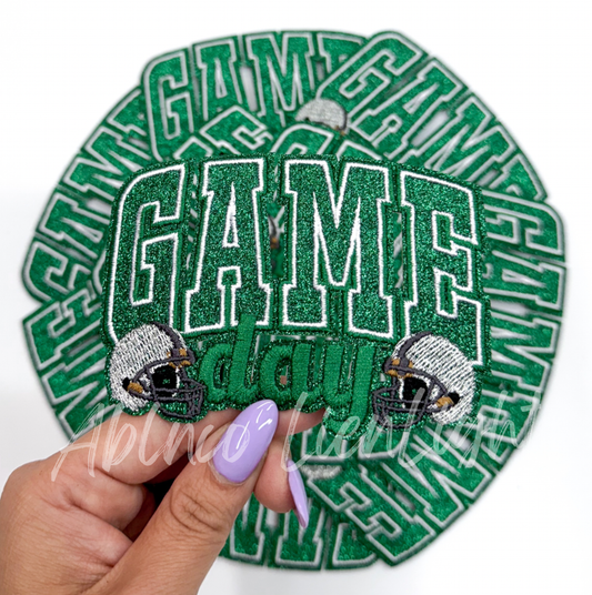 Green game day football helmet patch iron on