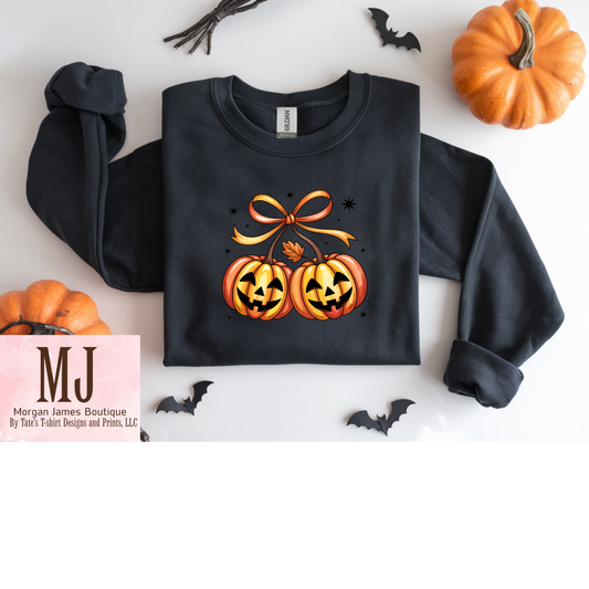Double Pumpkin Bow Sweatshirt – Cute Fall & Halloween Crewneck
