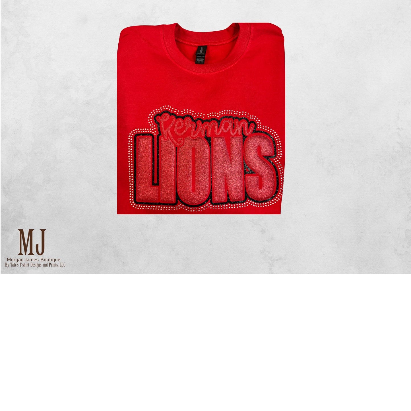 🦁 Kerman Lions Red Glitter Puff Vinyl Design Crewneck