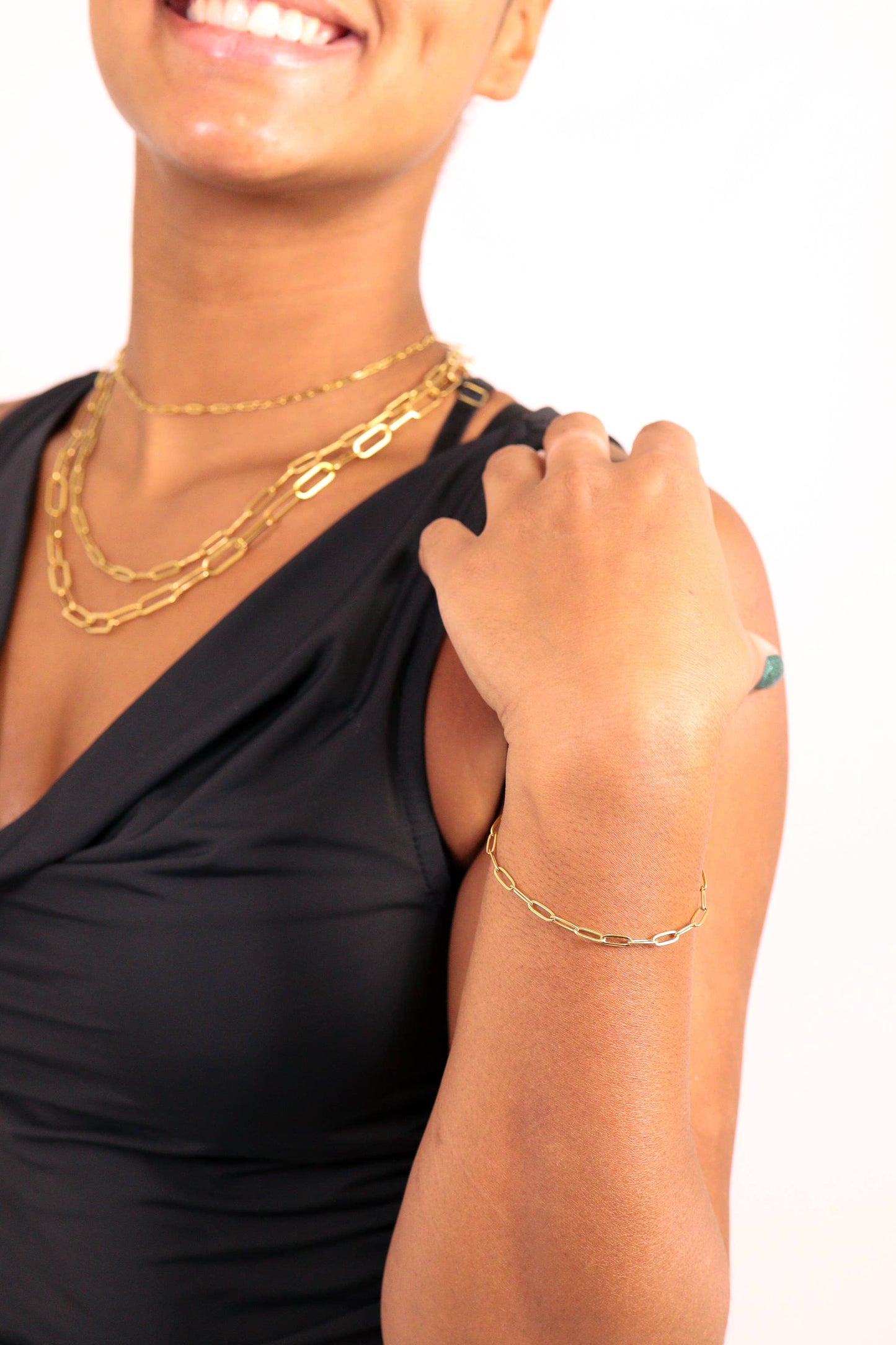 Gold Stainless Steel Paperclip Chain Bracelet + Extension