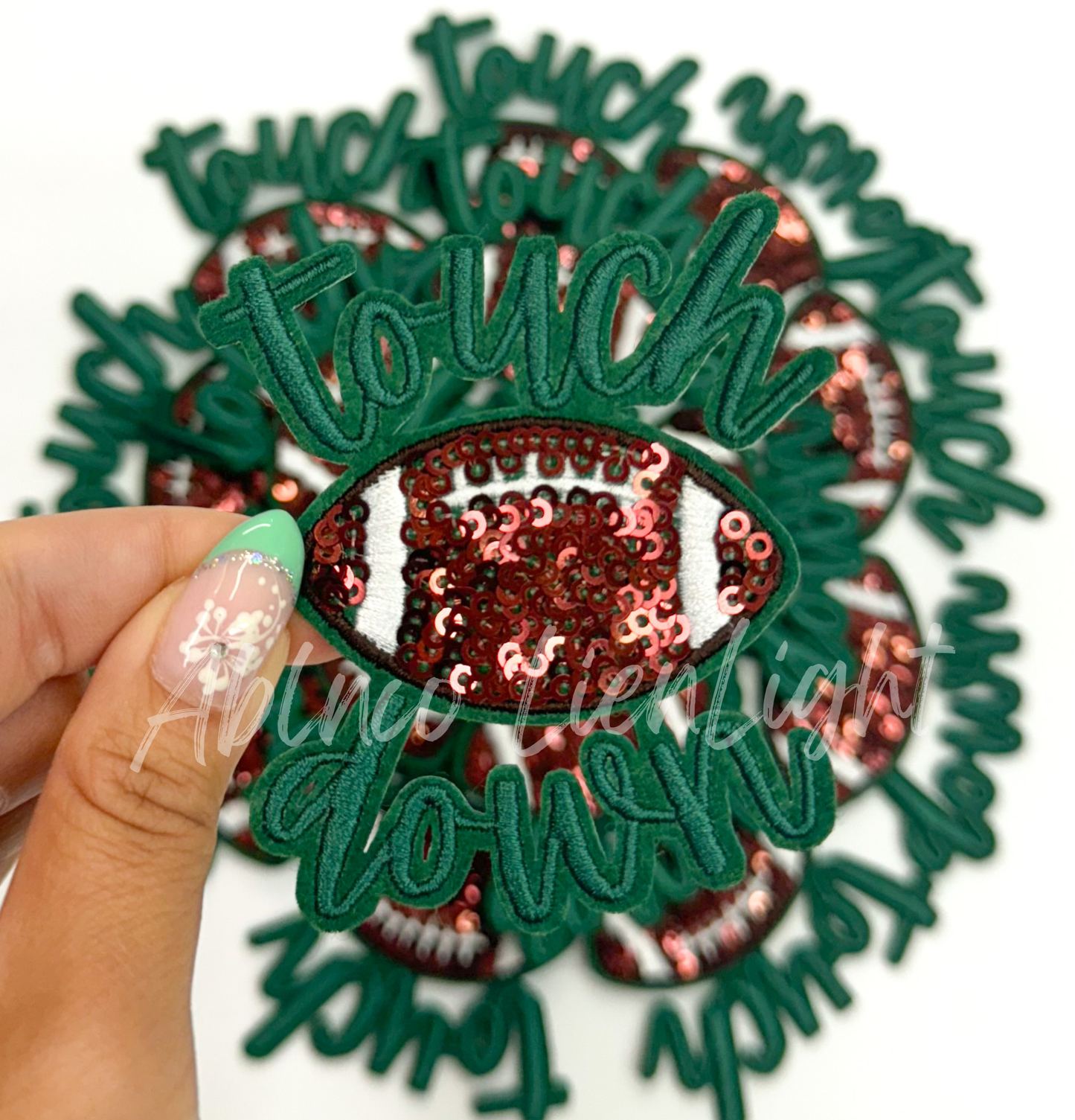 Green touchdown football sequins embroidery patch iron on