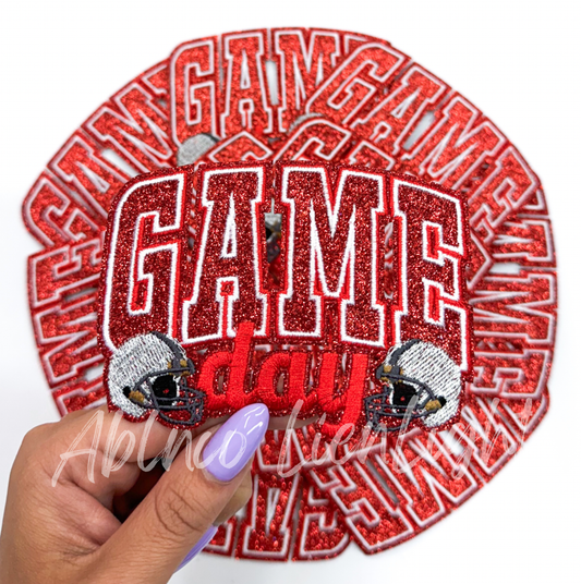 Red game day football helmet patch iron on