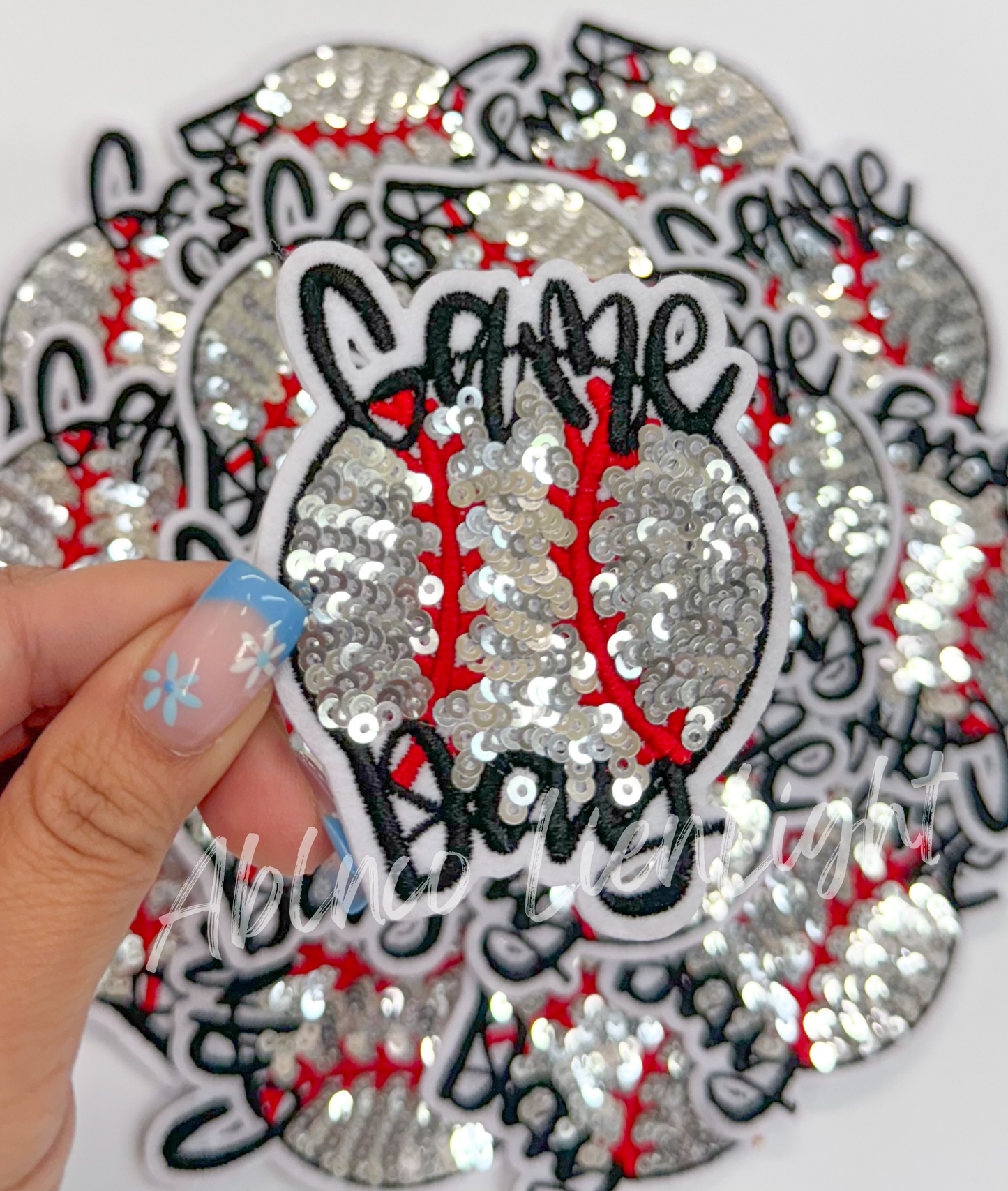 Baseball game day sequins embroidery hat patch iron on