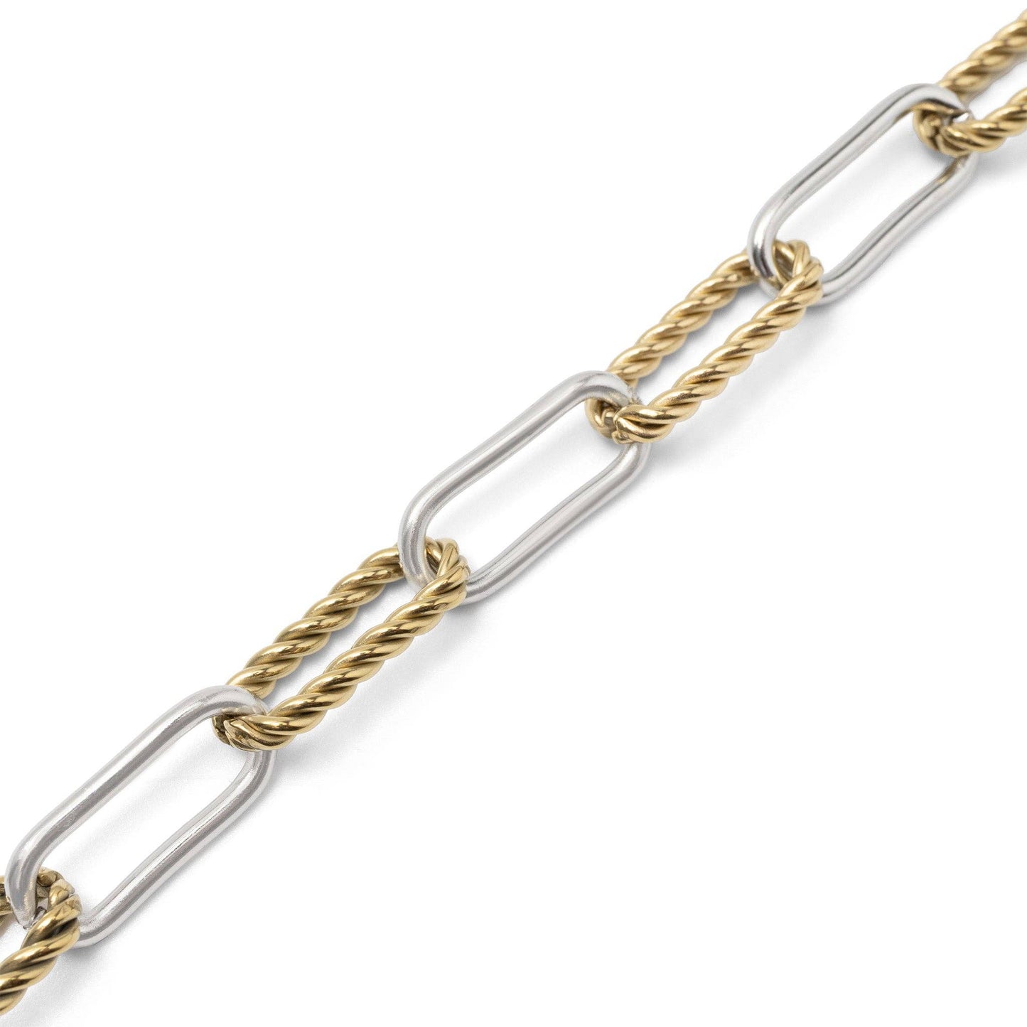 18K Gold Stainless Steel Mixed Metal Twist Chain Bracelet