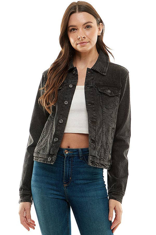 Cotton Blend Stretched  Ladies  Casual Denim Jacket