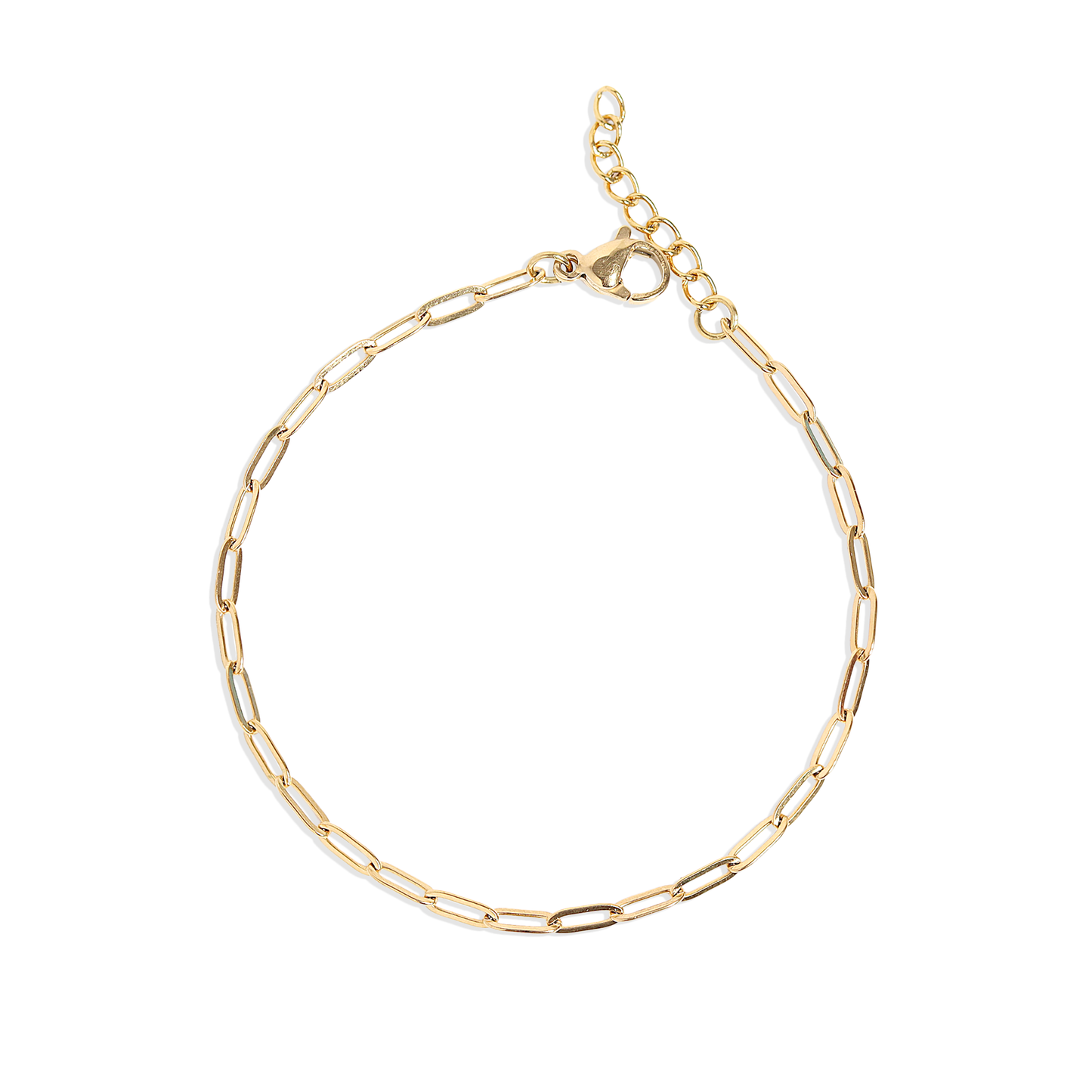 Gold Stainless Steel Paperclip Chain Bracelet + Extension