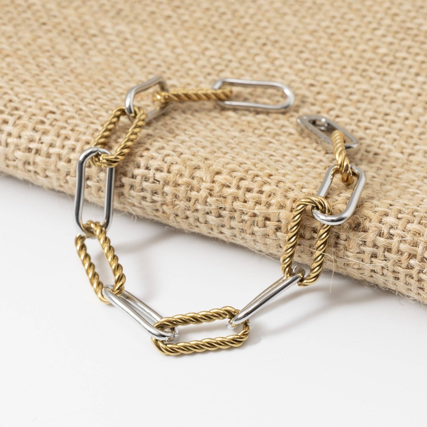 18K Gold Stainless Steel Mixed Metal Twist Chain Bracelet